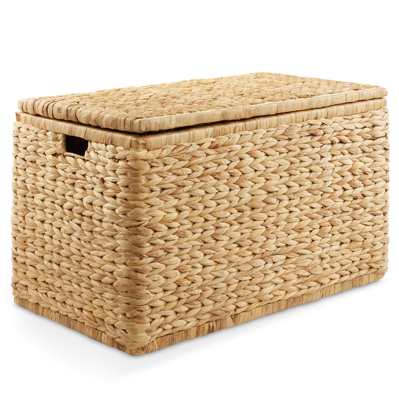 Casafield 30" Storage Chest with Lid, Handles, and Safety Hinge - Water Hyacinth Wicker Storage Trunk for Entry Way, Living Room, Bedroom